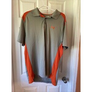 Under Armour Men’s Large Athletic Polo Short Sleeve Grey/Orange Loose Heat Gear